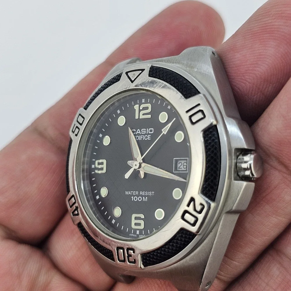 Casio Edifice Dive Watch Men 40MM Gray Case Black Dial‎ Date New Battery
